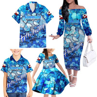 Greenland Hometown Family Matching Off The Shoulder Long Sleeve Dress and Hawaiian Shirt Land of Ice Land of Wonder Land of Heart
