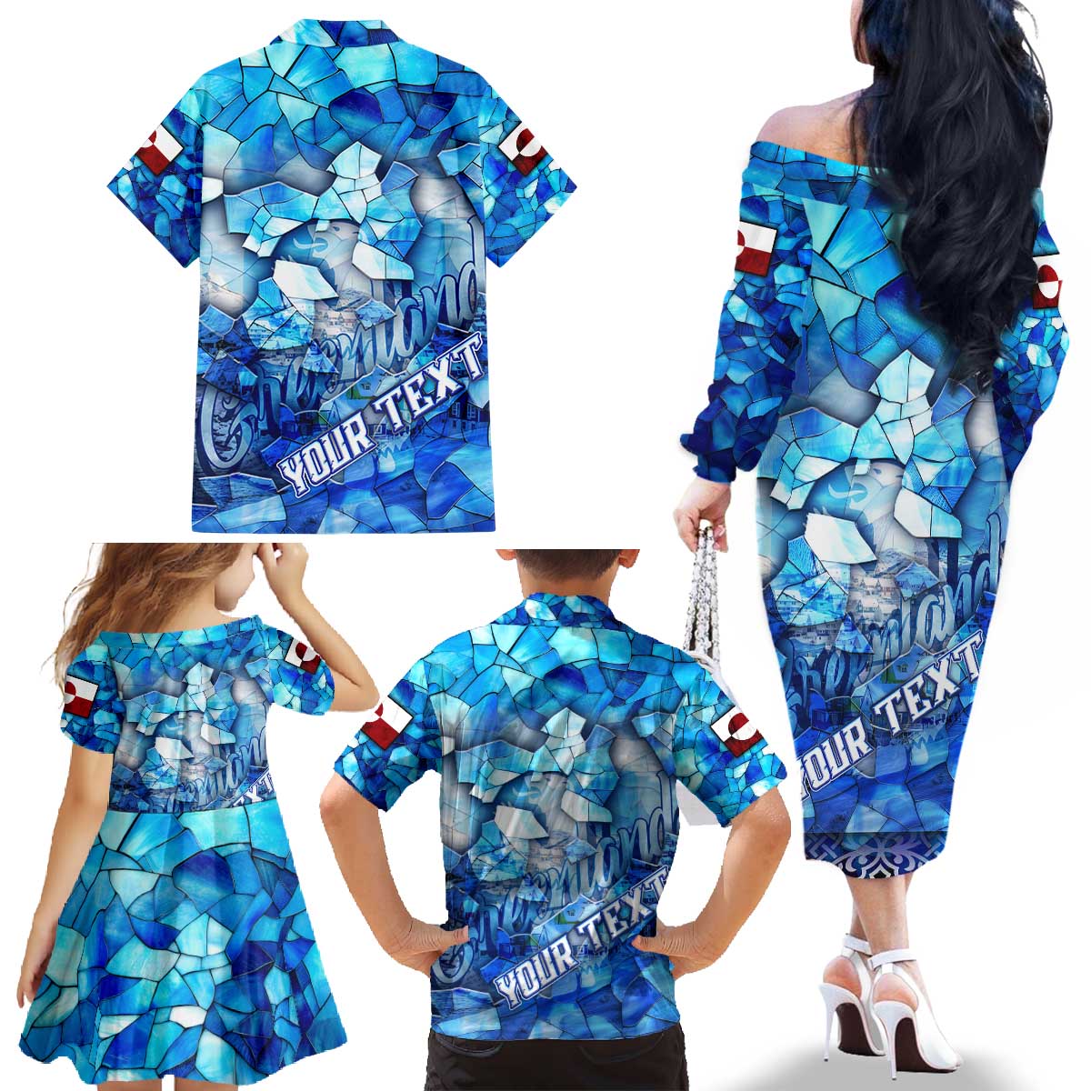 Greenland Hometown Family Matching Off The Shoulder Long Sleeve Dress and Hawaiian Shirt Land of Ice Land of Wonder Land of Heart