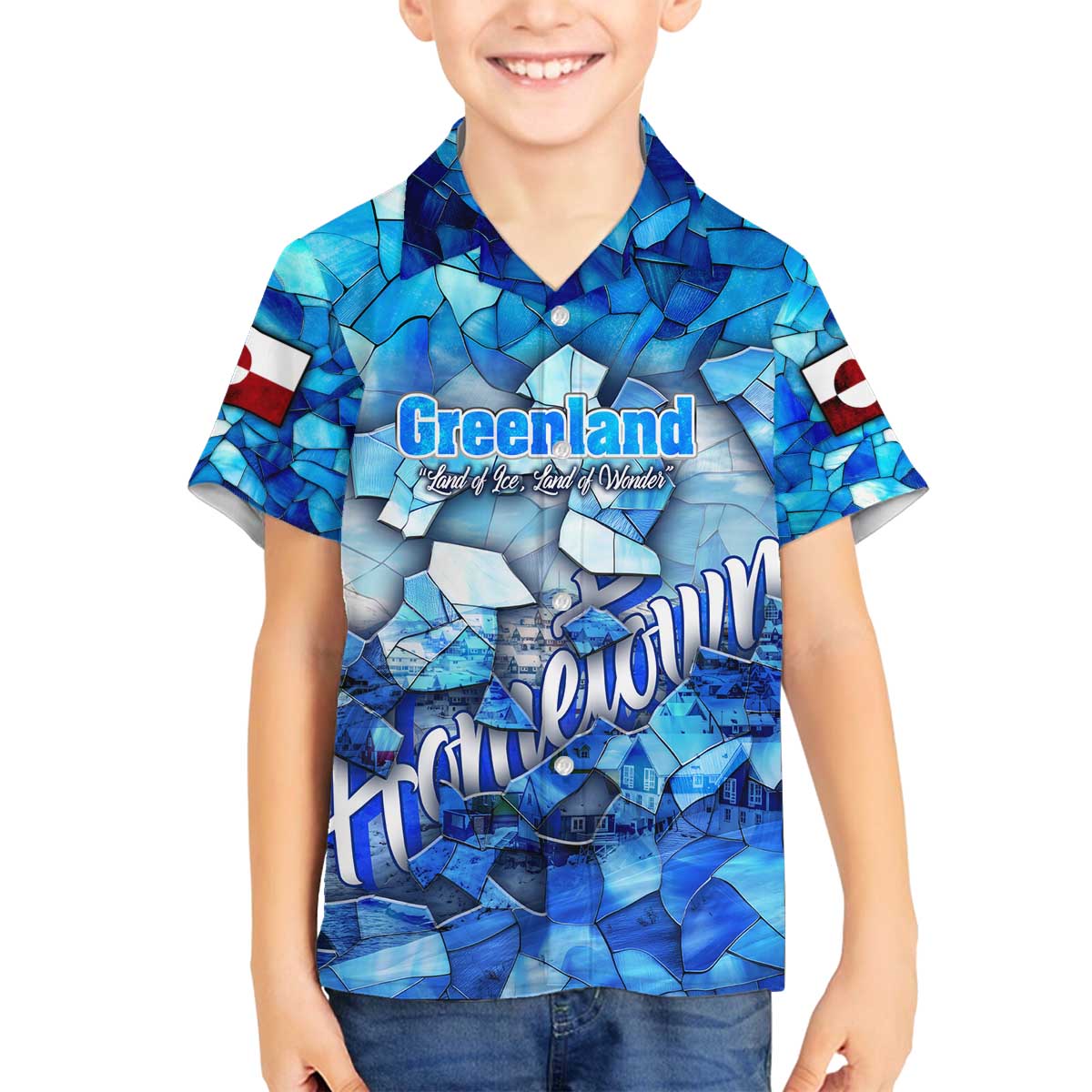 Greenland Hometown Family Matching Off The Shoulder Long Sleeve Dress and Hawaiian Shirt Land of Ice Land of Wonder Land of Heart