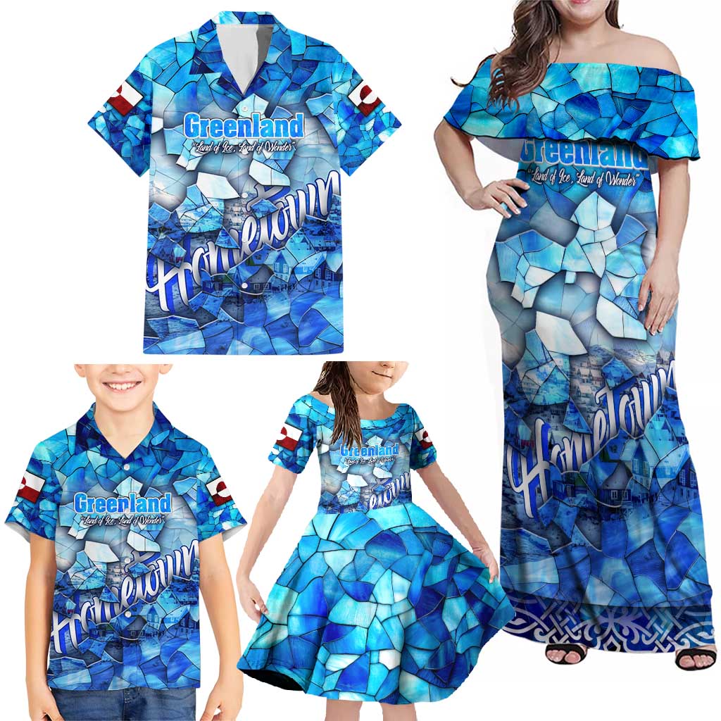 Greenland Hometown Family Matching Off Shoulder Maxi Dress and Hawaiian Shirt Land of Ice Land of Wonder Land of Heart