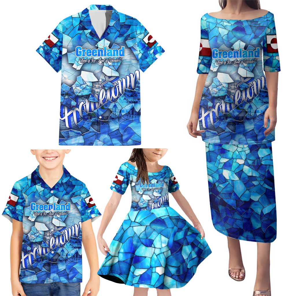 Greenland Hometown Family Matching Puletasi and Hawaiian Shirt Land of Ice Land of Wonder Land of Heart