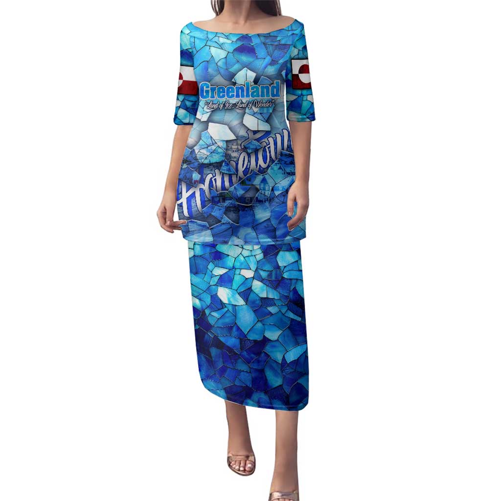 Greenland Hometown Family Matching Puletasi and Hawaiian Shirt Land of Ice Land of Wonder Land of Heart