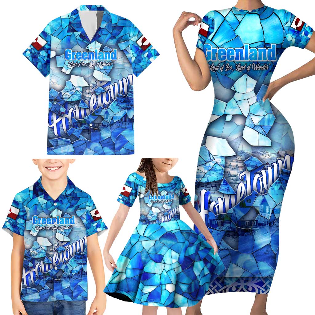 Greenland Hometown Family Matching Short Sleeve Bodycon Dress and Hawaiian Shirt Land of Ice Land of Wonder Land of Heart