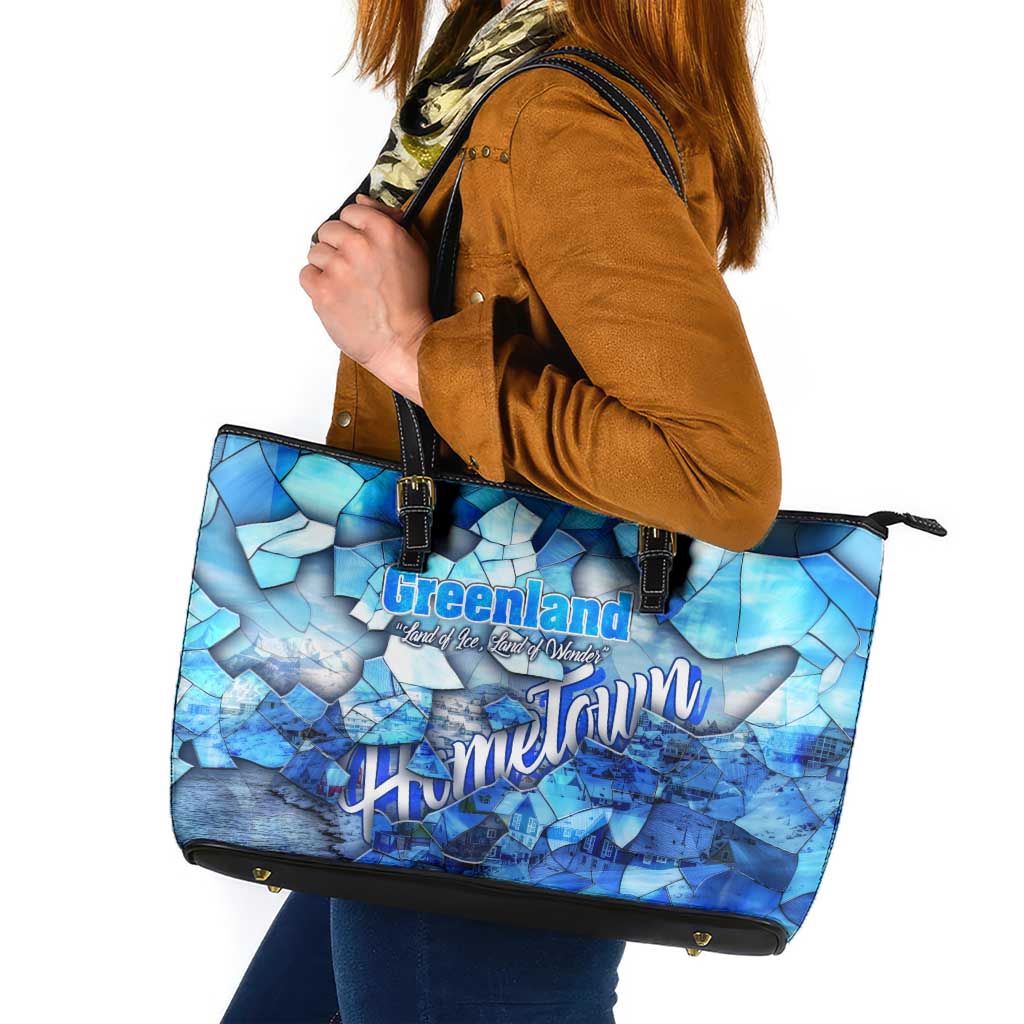 Greenland Hometown Leather Tote Bag Land of Ice Land of Wonder Land of Heart