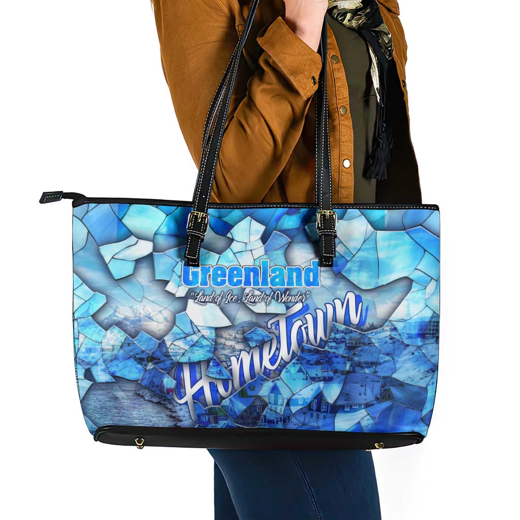 Greenland Hometown Leather Tote Bag Land of Ice Land of Wonder Land of Heart