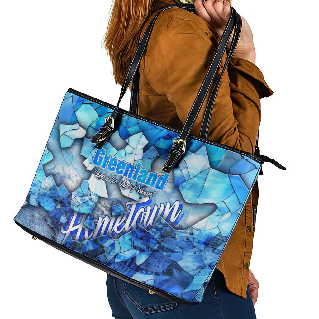 Greenland Hometown Leather Tote Bag Land of Ice Land of Wonder Land of Heart