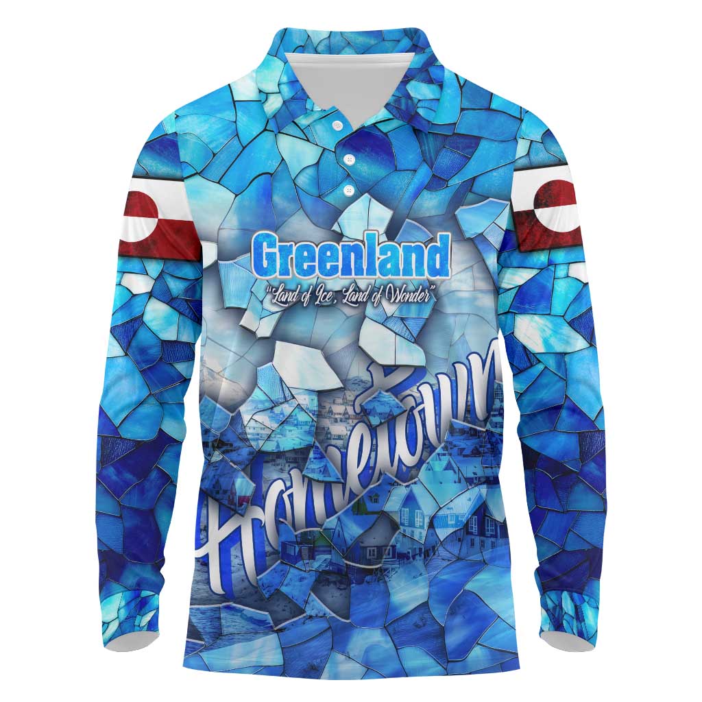 Greenland Hometown Long Sleeve Polo Shirt Land of Ice Land of Wonder Land of Heart