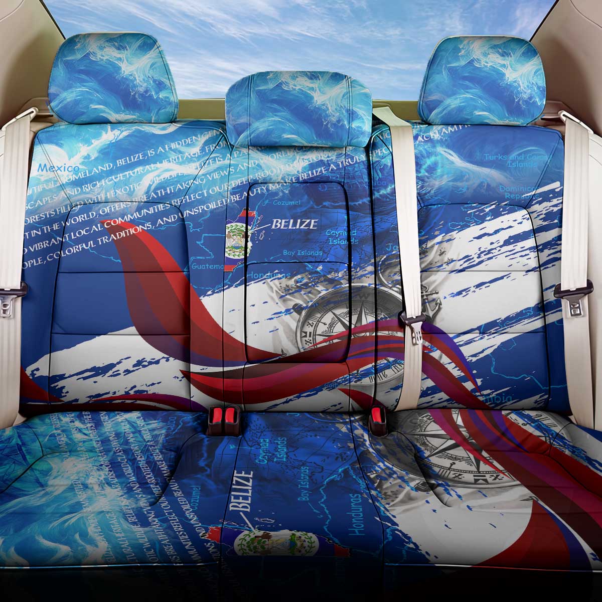 Belize One Flag One Heart Back Car Seat Cover Caribbean Heartbeat - Where Compass Meets Culture