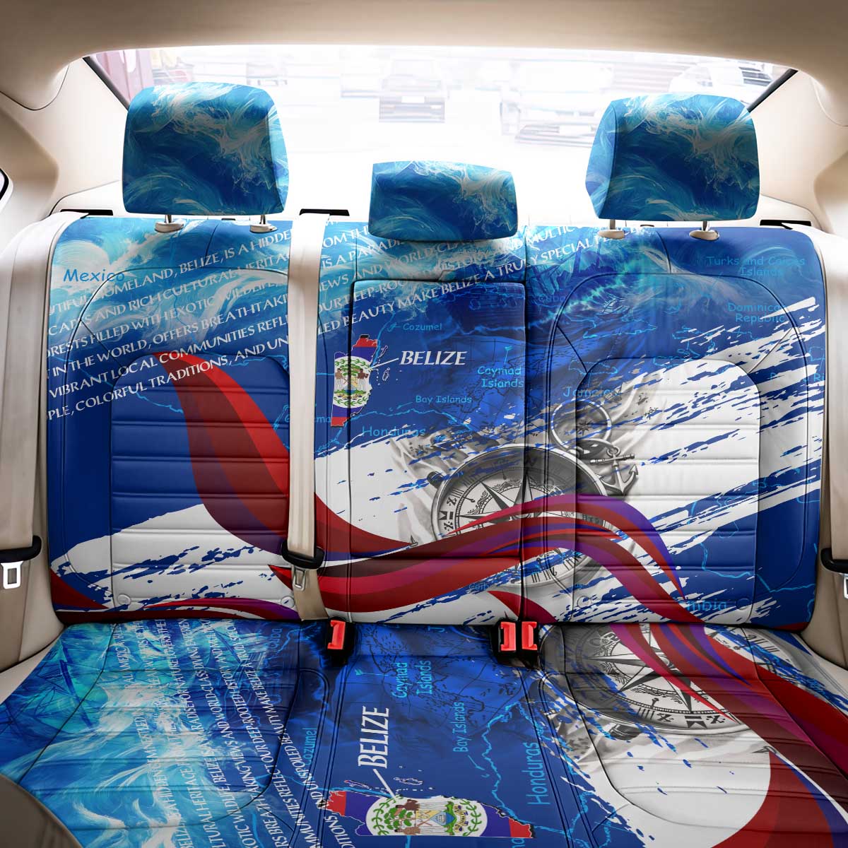 Belize One Flag One Heart Back Car Seat Cover Caribbean Heartbeat - Where Compass Meets Culture