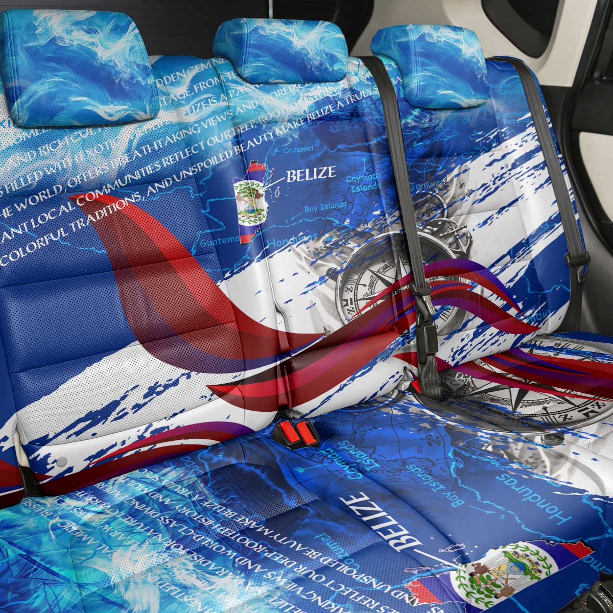 Belize One Flag One Heart Back Car Seat Cover Caribbean Heartbeat - Where Compass Meets Culture