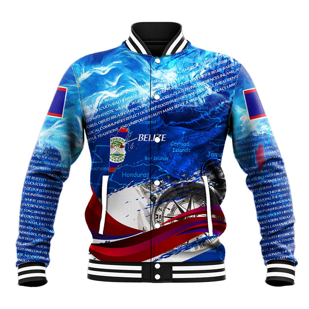 Belize One Flag One Heart Baseball Jacket Caribbean Heartbeat - Where Compass Meets Culture