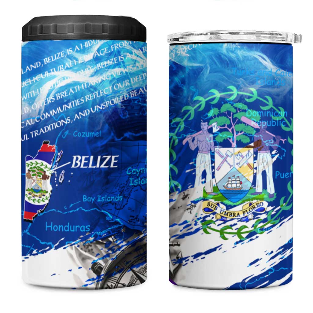 Belize One Flag One Heart 4 in 1 Can Cooler Tumbler Caribbean Heartbeat - Where Compass Meets Culture