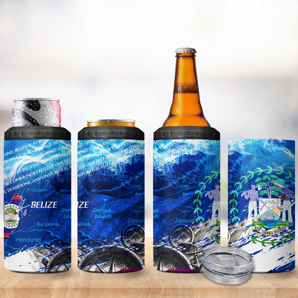 Belize One Flag One Heart 4 in 1 Can Cooler Tumbler Caribbean Heartbeat - Where Compass Meets Culture