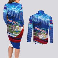 Belize One Flag One Heart Couples Matching Long Sleeve Bodycon Dress and Long Sleeve Button Shirt Caribbean Heartbeat - Where Compass Meets Culture