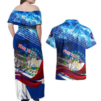 Belize One Flag One Heart Couples Matching Off Shoulder Maxi Dress and Hawaiian Shirt Caribbean Heartbeat - Where Compass Meets Culture