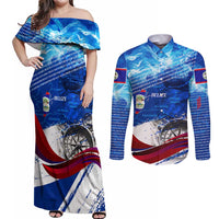 Belize One Flag One Heart Couples Matching Off Shoulder Maxi Dress and Long Sleeve Button Shirt Caribbean Heartbeat - Where Compass Meets Culture
