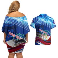 Belize One Flag One Heart Couples Matching Off Shoulder Short Dress and Hawaiian Shirt Caribbean Heartbeat - Where Compass Meets Culture