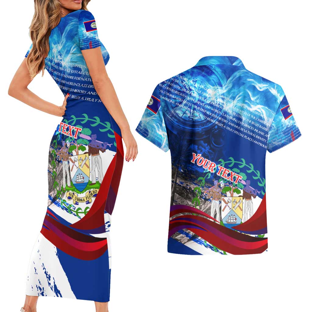 Belize One Flag One Heart Couples Matching Short Sleeve Bodycon Dress and Hawaiian Shirt Caribbean Heartbeat - Where Compass Meets Culture