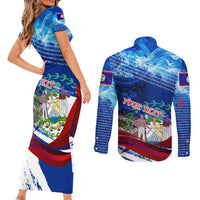 Belize One Flag One Heart Couples Matching Short Sleeve Bodycon Dress and Long Sleeve Button Shirt Caribbean Heartbeat - Where Compass Meets Culture