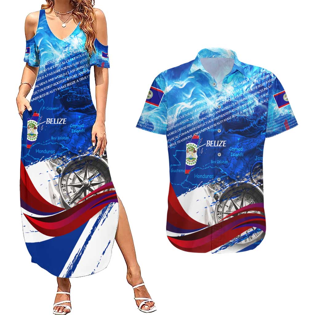 Belize One Flag One Heart Couples Matching Summer Maxi Dress and Hawaiian Shirt Caribbean Heartbeat - Where Compass Meets Culture