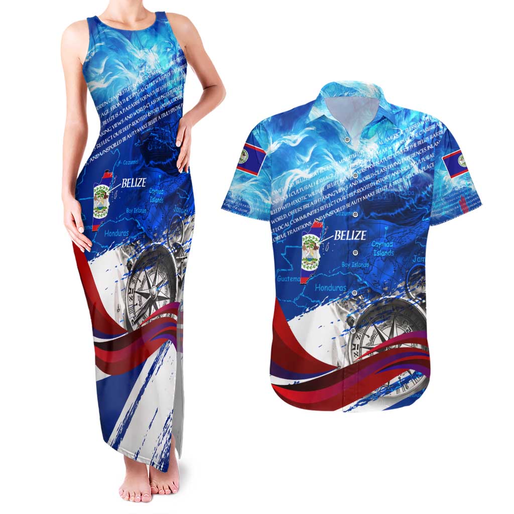 Belize One Flag One Heart Couples Matching Tank Maxi Dress and Hawaiian Shirt Caribbean Heartbeat - Where Compass Meets Culture