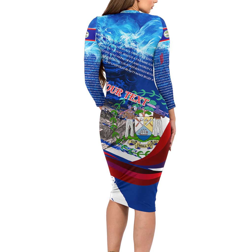 Belize One Flag One Heart Family Matching Long Sleeve Bodycon Dress and Hawaiian Shirt Caribbean Heartbeat - Where Compass Meets Culture