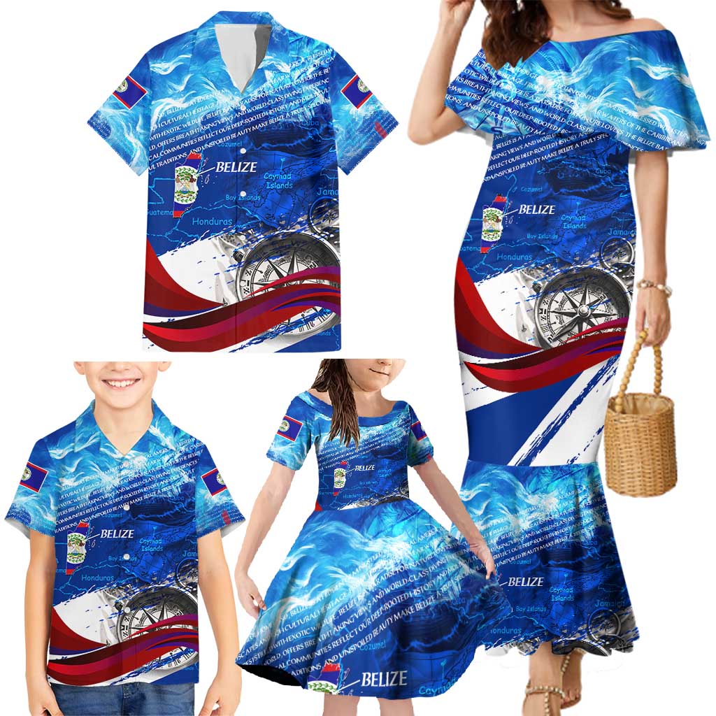 Belize One Flag One Heart Family Matching Mermaid Dress and Hawaiian Shirt Caribbean Heartbeat - Where Compass Meets Culture