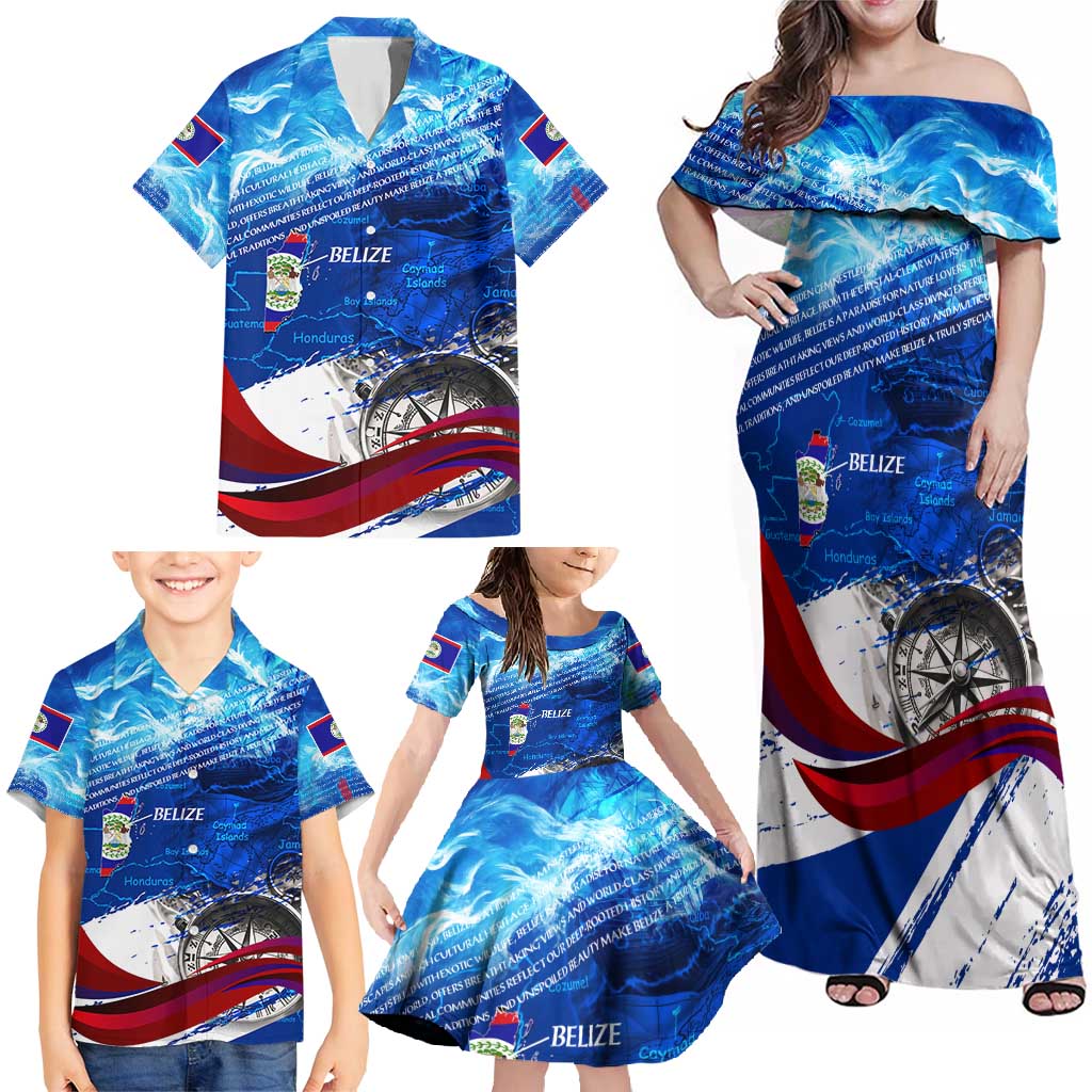 Belize One Flag One Heart Family Matching Off Shoulder Maxi Dress and Hawaiian Shirt Caribbean Heartbeat - Where Compass Meets Culture