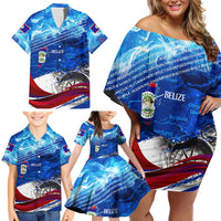 Belize One Flag One Heart Family Matching Off Shoulder Short Dress and Hawaiian Shirt Caribbean Heartbeat - Where Compass Meets Culture