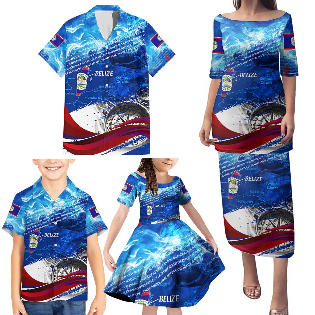 Belize One Flag One Heart Family Matching Puletasi and Hawaiian Shirt Caribbean Heartbeat - Where Compass Meets Culture