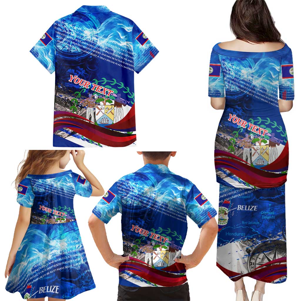 Belize One Flag One Heart Family Matching Puletasi and Hawaiian Shirt Caribbean Heartbeat - Where Compass Meets Culture