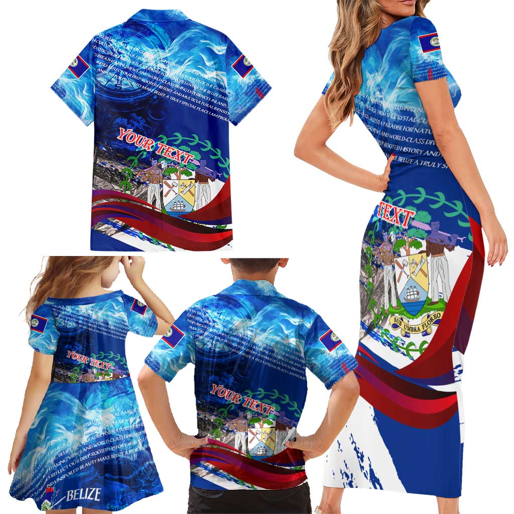 Belize One Flag One Heart Family Matching Short Sleeve Bodycon Dress and Hawaiian Shirt Caribbean Heartbeat - Where Compass Meets Culture