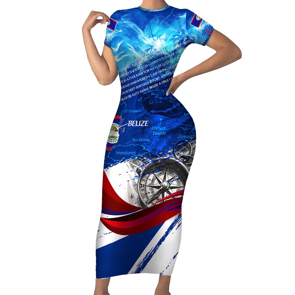 Belize One Flag One Heart Family Matching Short Sleeve Bodycon Dress and Hawaiian Shirt Caribbean Heartbeat - Where Compass Meets Culture