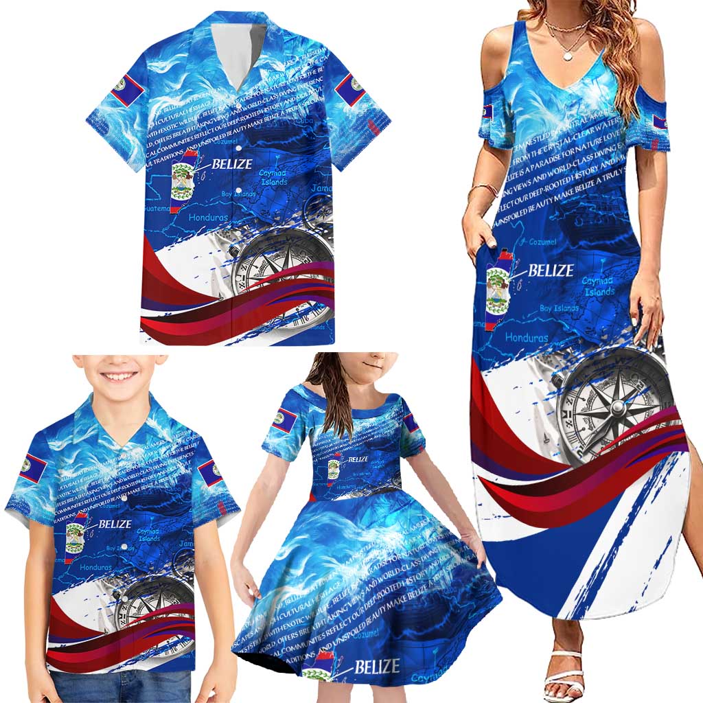 Belize One Flag One Heart Family Matching Summer Maxi Dress and Hawaiian Shirt Caribbean Heartbeat - Where Compass Meets Culture