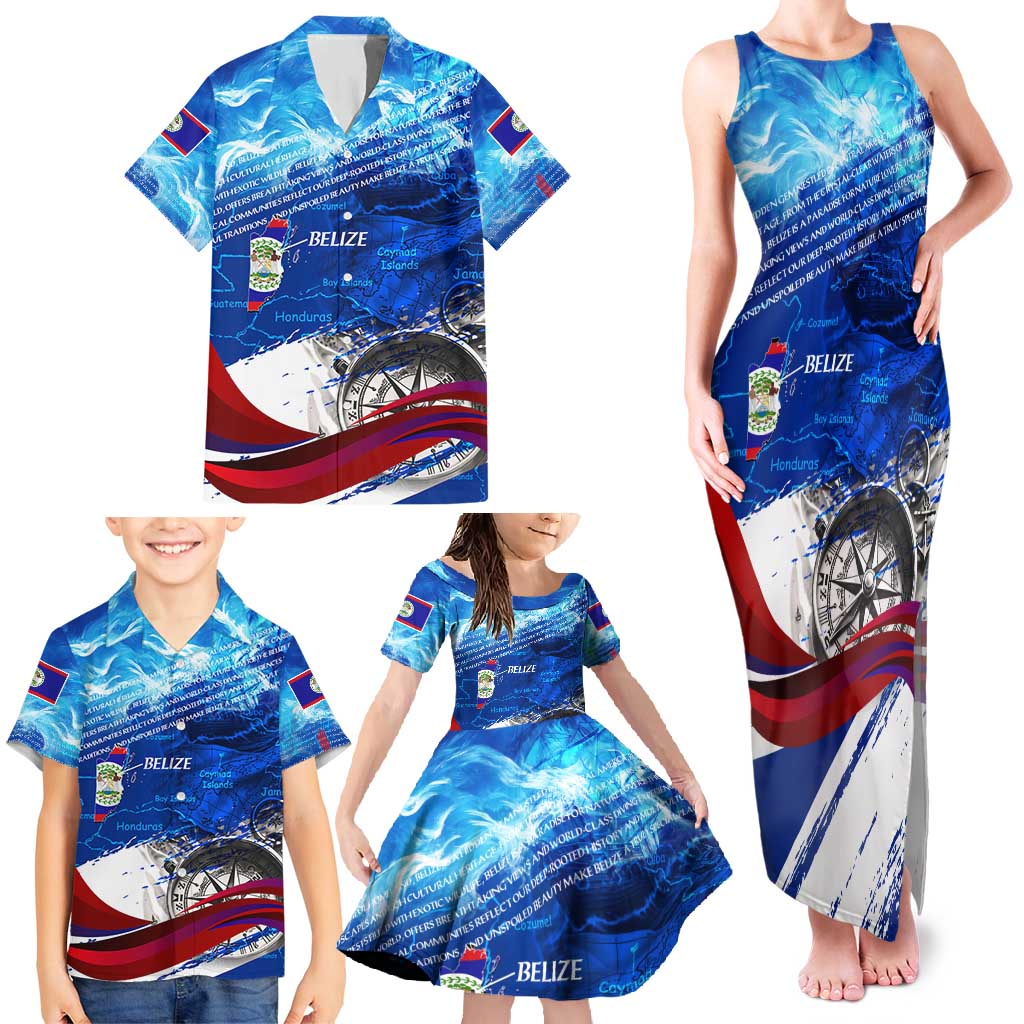 Belize One Flag One Heart Family Matching Tank Maxi Dress and Hawaiian Shirt Caribbean Heartbeat - Where Compass Meets Culture