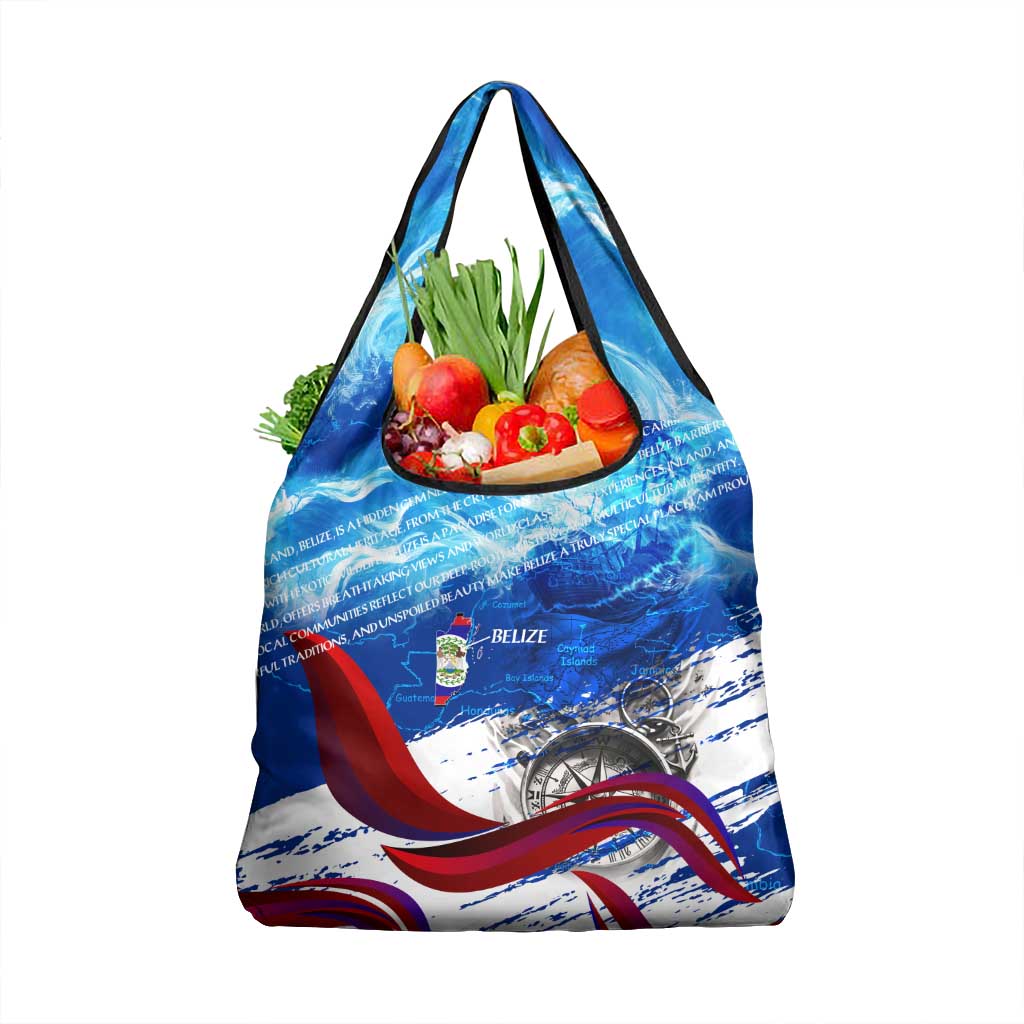 Belize One Flag One Heart Grocery Bag Caribbean Heartbeat - Where Compass Meets Culture