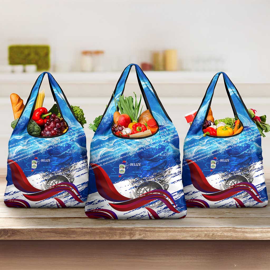 Belize One Flag One Heart Grocery Bag Caribbean Heartbeat - Where Compass Meets Culture