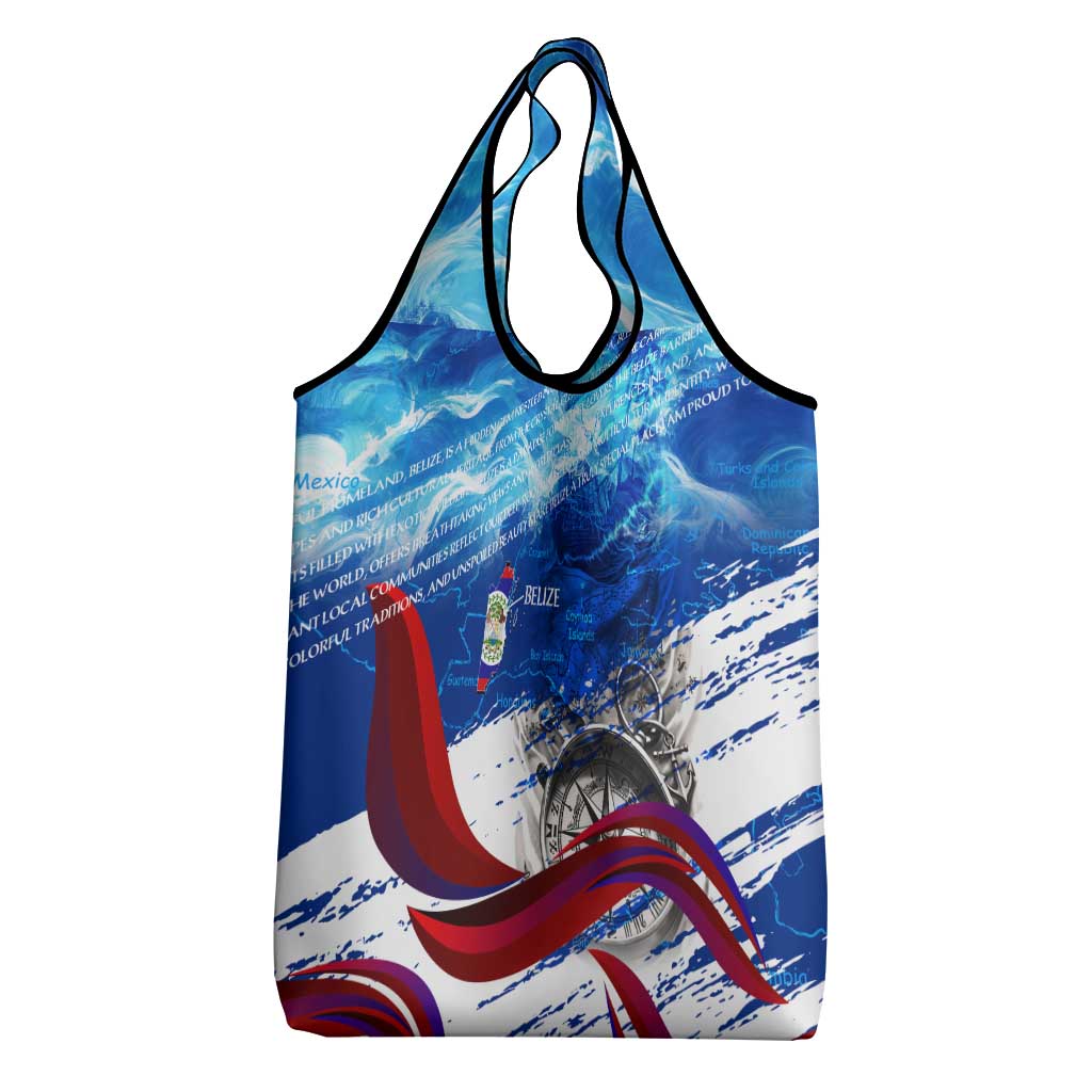 Belize One Flag One Heart Grocery Bag Caribbean Heartbeat - Where Compass Meets Culture