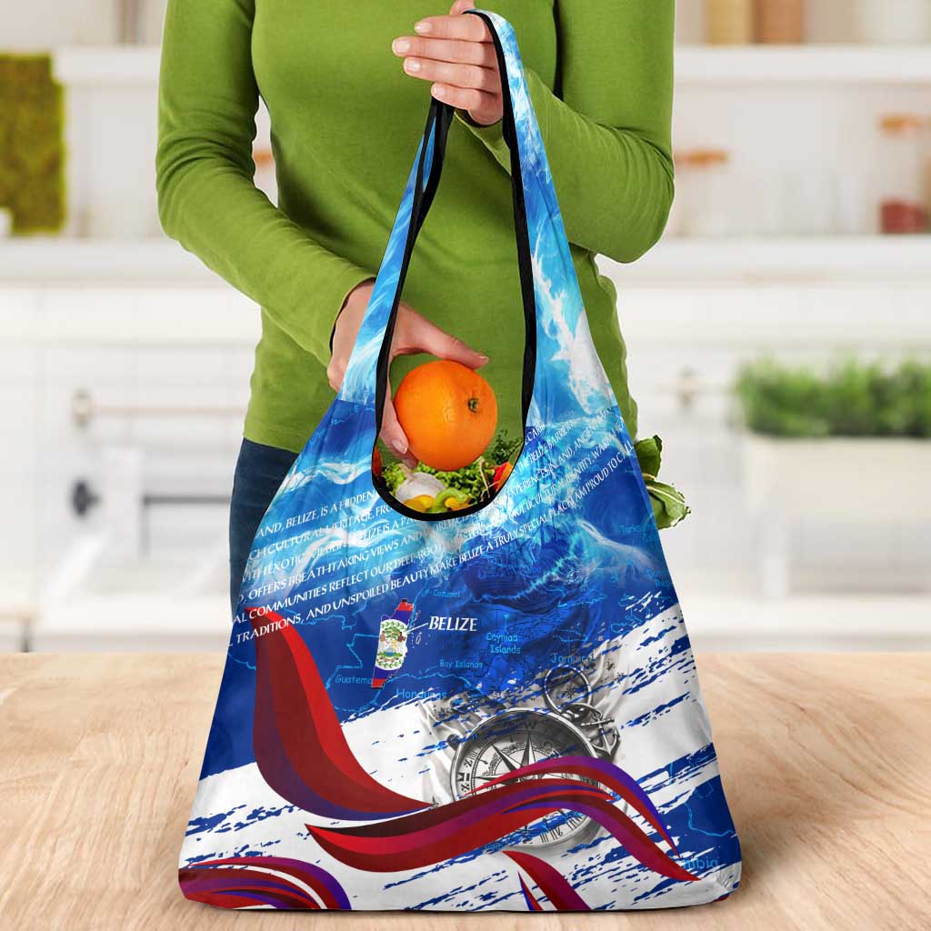 Belize One Flag One Heart Grocery Bag Caribbean Heartbeat - Where Compass Meets Culture