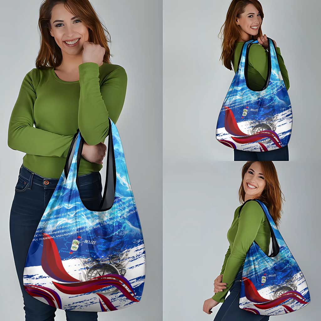 Belize One Flag One Heart Grocery Bag Caribbean Heartbeat - Where Compass Meets Culture