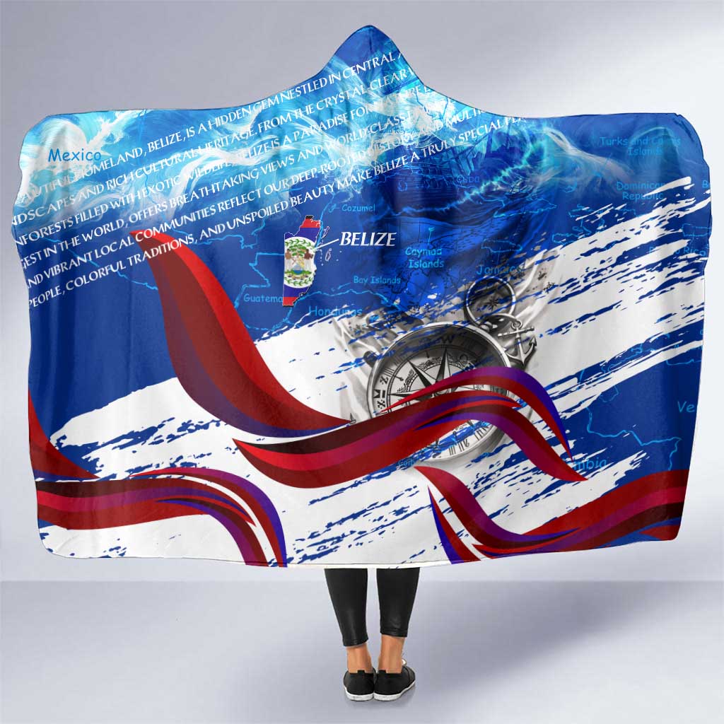 Belize One Flag One Heart Hooded Blanket Caribbean Heartbeat - Where Compass Meets Culture