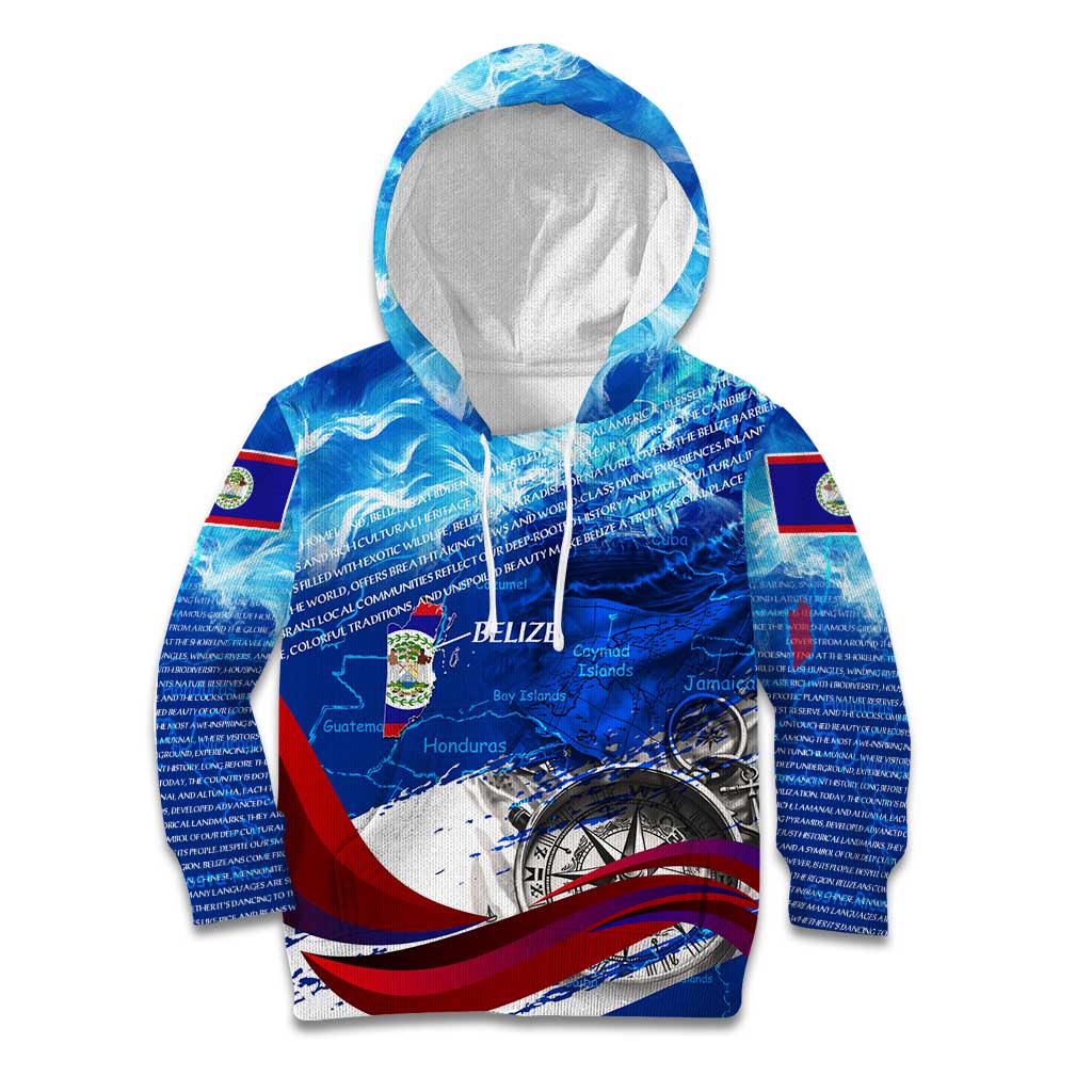 Belize One Flag One Heart Kid Hoodie Caribbean Heartbeat - Where Compass Meets Culture