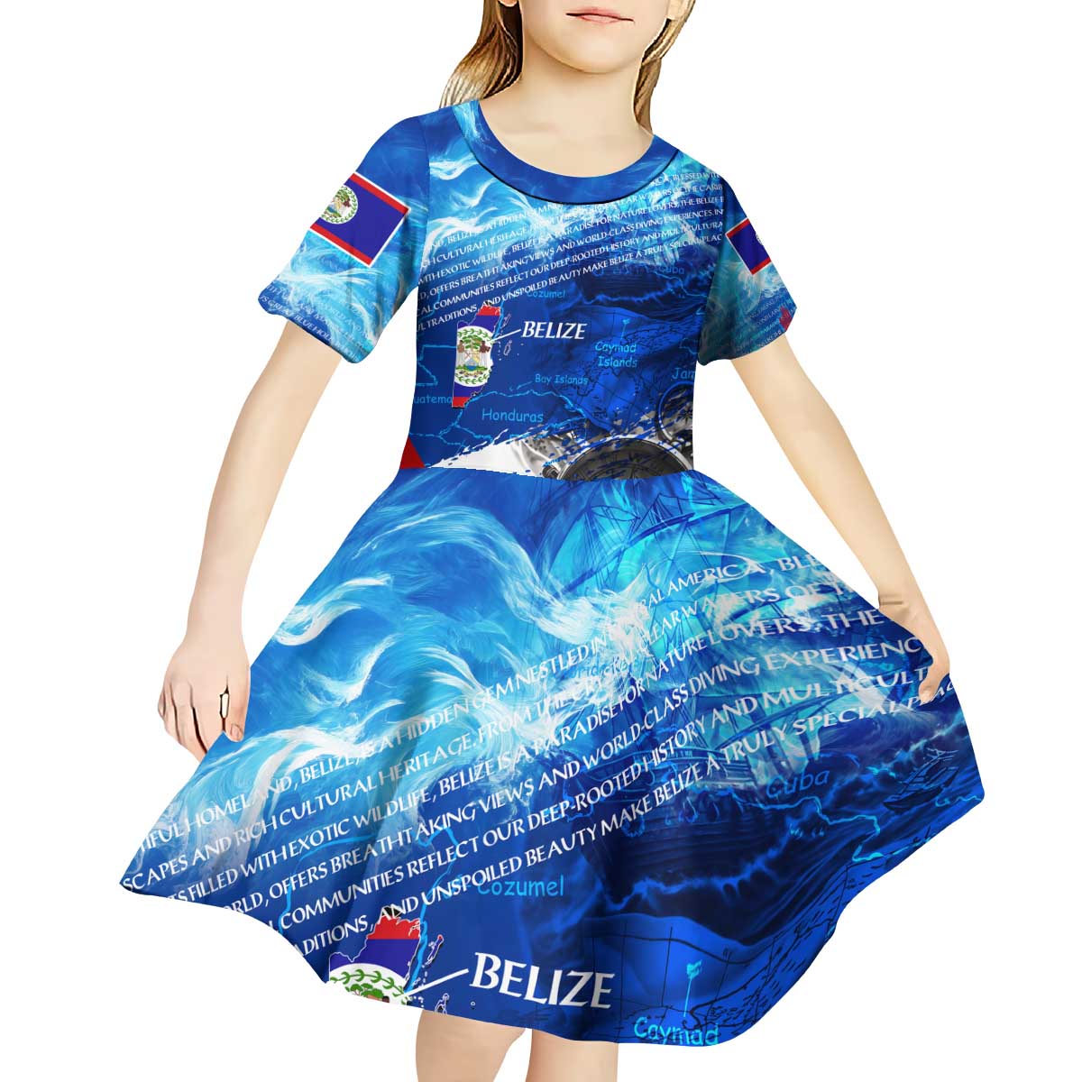 Belize One Flag One Heart Kid Short Sleeve Dress Caribbean Heartbeat - Where Compass Meets Culture