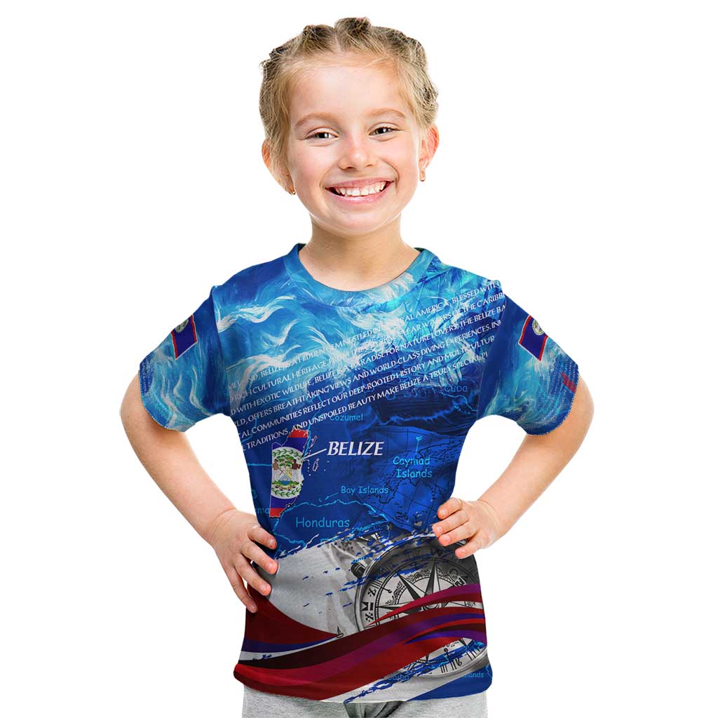 Belize One Flag One Heart Kid T Shirt Caribbean Heartbeat - Where Compass Meets Culture