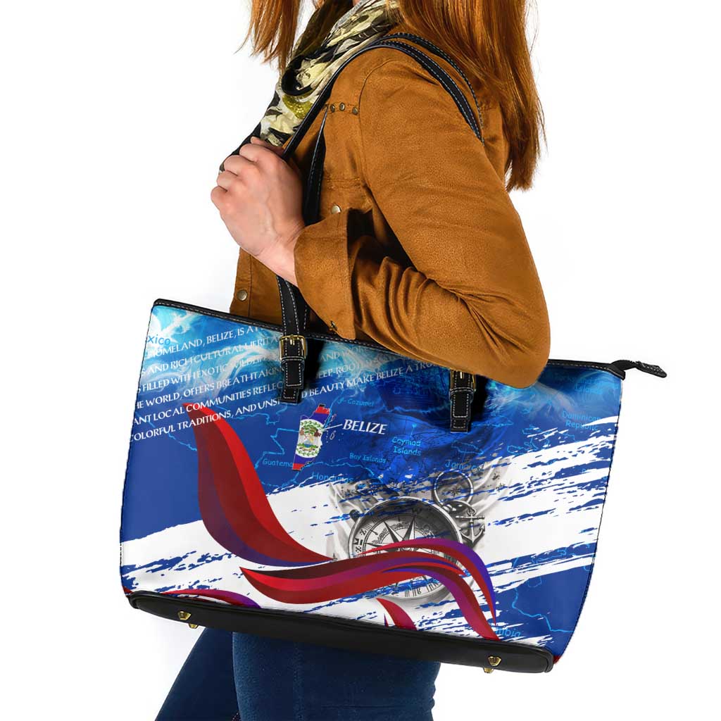 Belize One Flag One Heart Leather Tote Bag Caribbean Heartbeat - Where Compass Meets Culture