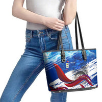 Belize One Flag One Heart Leather Tote Bag Caribbean Heartbeat - Where Compass Meets Culture