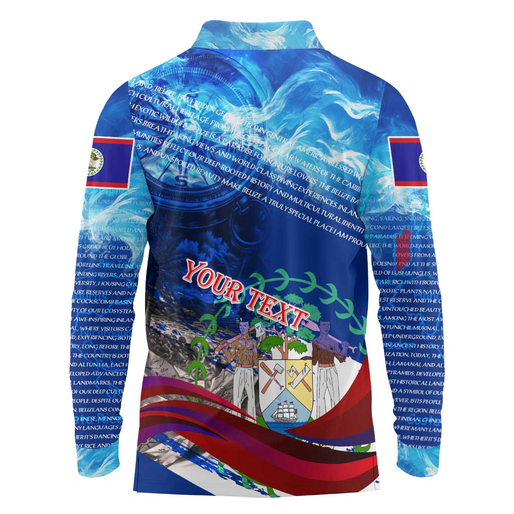 Belize One Flag One Heart Long Sleeve Polo Shirt Caribbean Heartbeat - Where Compass Meets Culture