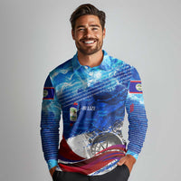 Belize One Flag One Heart Long Sleeve Polo Shirt Caribbean Heartbeat - Where Compass Meets Culture