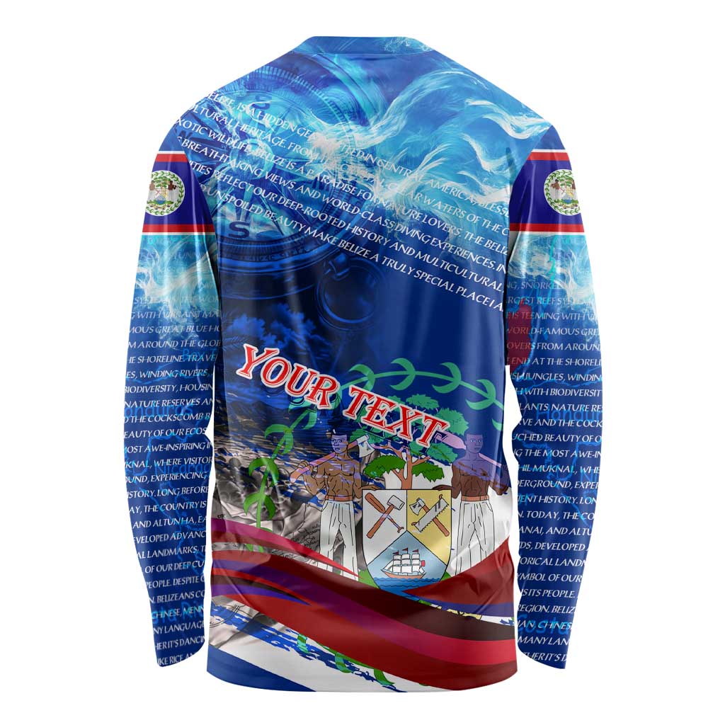 Belize One Flag One Heart Long Sleeve Shirt Caribbean Heartbeat - Where Compass Meets Culture