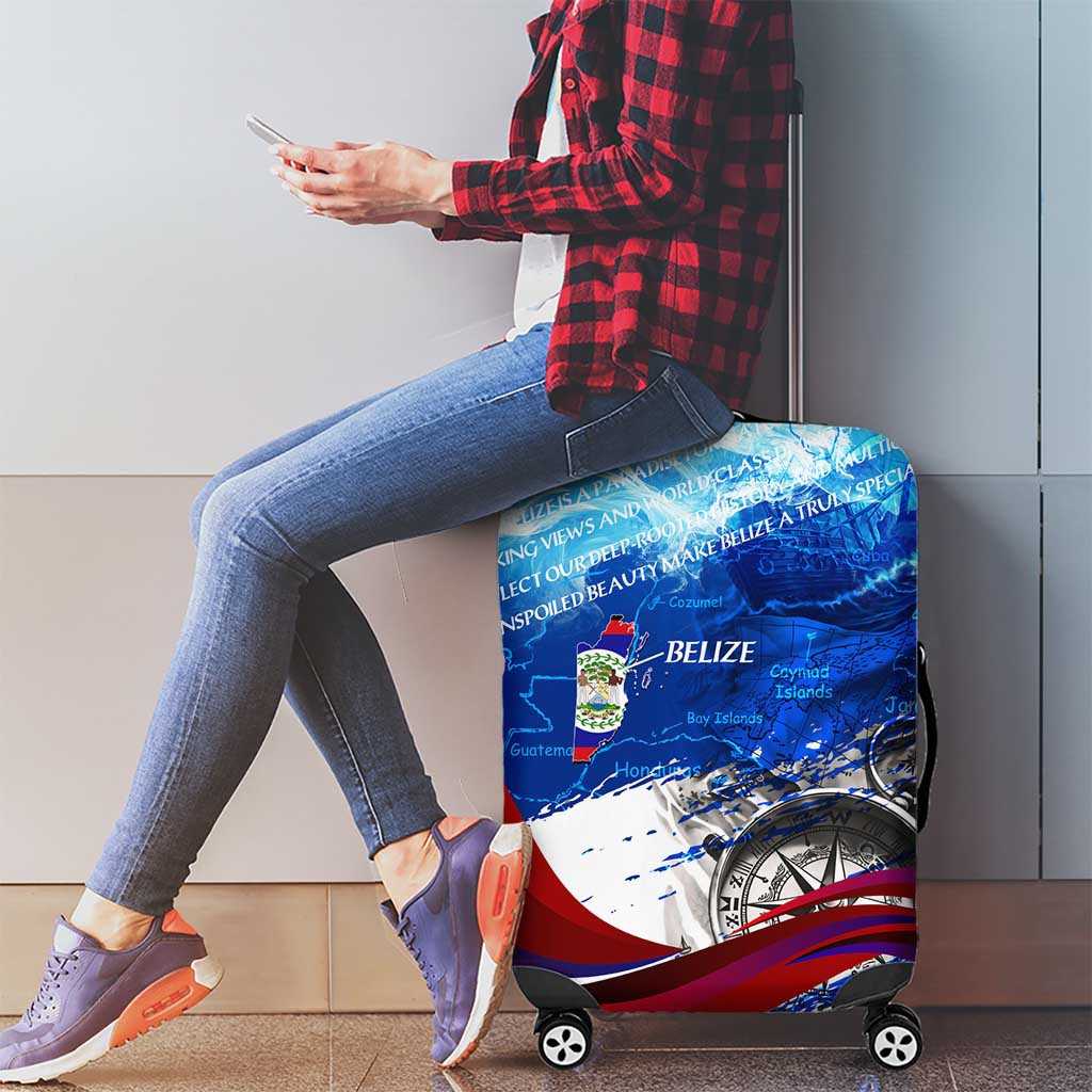 Belize One Flag One Heart Luggage Cover Caribbean Heartbeat - Where Compass Meets Culture